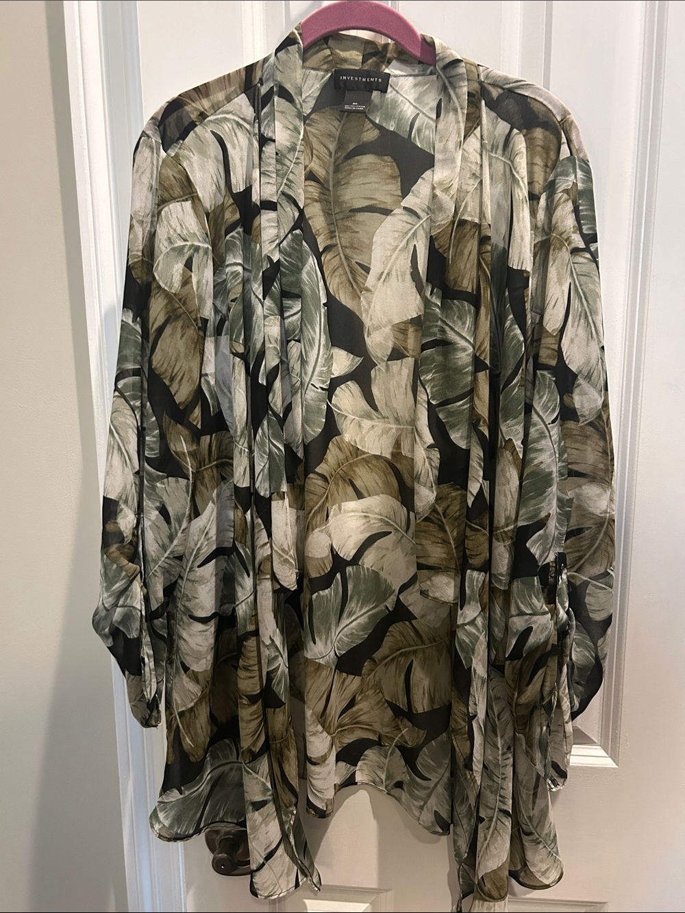 Investments Sheer Leaf-Print Blouse in Olive, Black, Cream